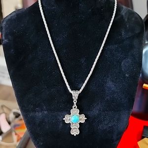 Silver Cross Necklace Turquoise